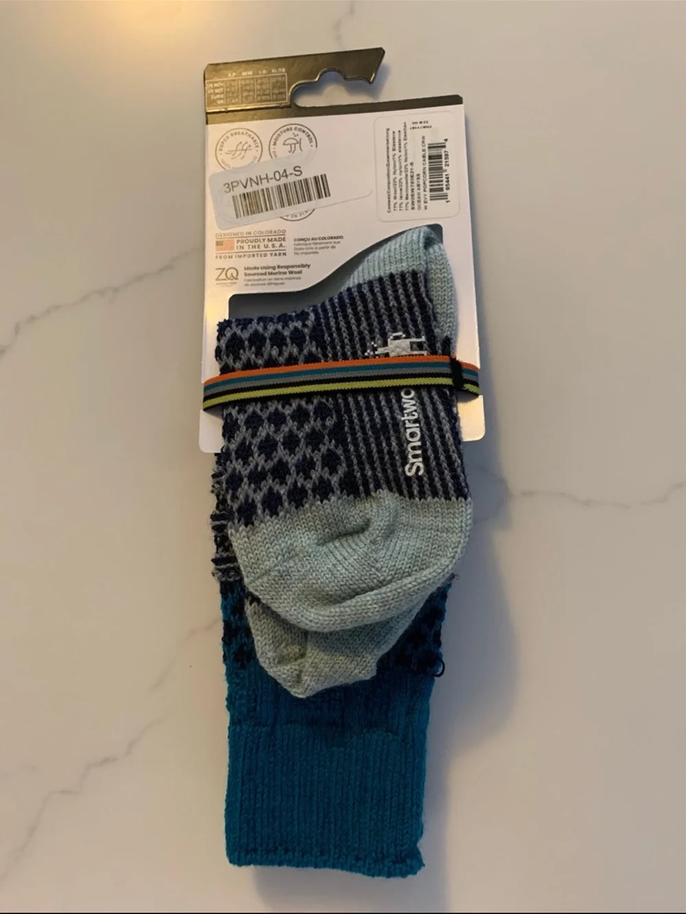 SmartWool Everyday S Popcorn Cable Crew Socks Blue Full Cushion NWT